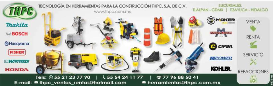 Venta, Renta, Equipo, Servicio y Refacciones, Maquinaria Ligera. Equipo de Seguridad. Makita, Bosch, Husqvarna, Fisher, MQ Whiteman, Honda, Maker, Marshalltown, Cipsa, MPower, Kohler