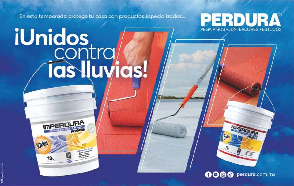 En esta temporada de lluvias protege tu casa con productos especializados Perdura. Los mejores impermeabilizantes, pega pisos, junteadores, pega porcelanico y estucos.