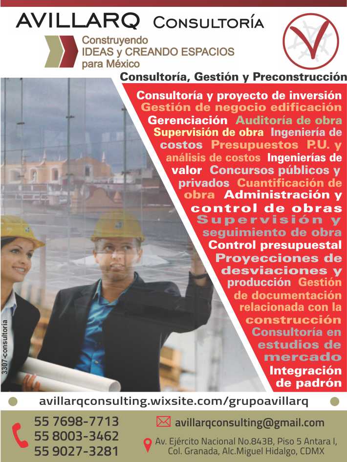 Consulting and investment projects, Construction business management, Management, Construction audit, Construction supervision, Cost engineering, P.U. budgets and cost analysis, Competitions.