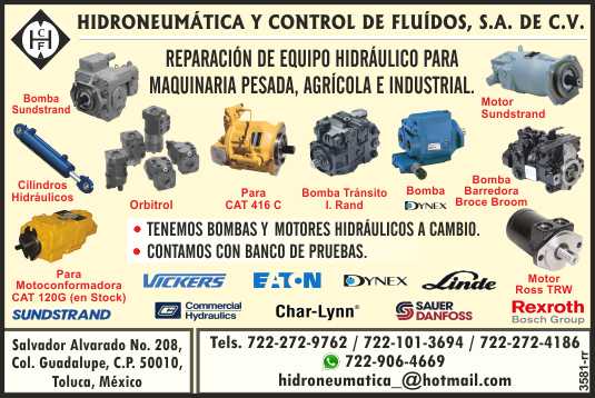 Hydropneumatic and Fluid Control Repair of hydraulic equipment for heavy machinery, hydraulic cylinders, piston pumps, vanes and gears.