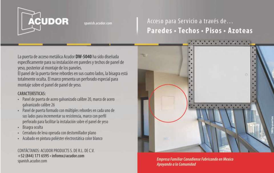 La puerta de acceso metalica ACUDOR DW-5040 es perfecta para instalarse en paredes y techos de panel de yeso para dar acceso a instalaciones.