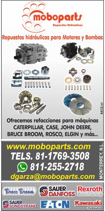 Repuestos hidraulicos para Motores y Bombas. Ofrecemos refacciones para maquinas CATERPILLAR, CASE, JOHN DEERE, BRUCE BROOM, ROSCO, ELGIN. Empaques Hidraulicos, Equipo Hidraulico, Motores, Repuestos.