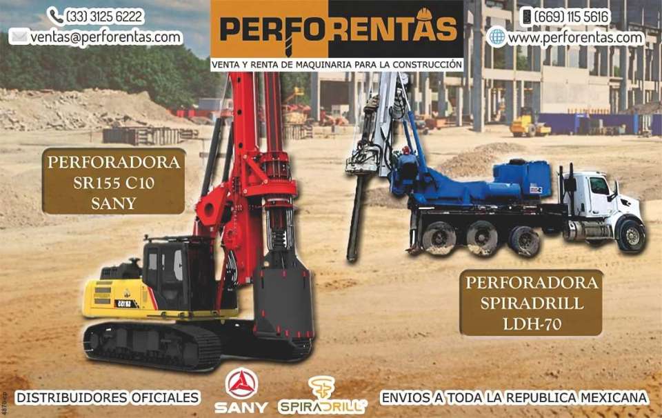 Perforadora SR155 C10 SANY. Perforadora Spiradrill LHD-70 Venta y Renta de Maquinaria para la Construccion. Nuevas y Seminuevas. Distribuidores Autorizados de Spiradrill y Sany. Envios a Todo Mexico.