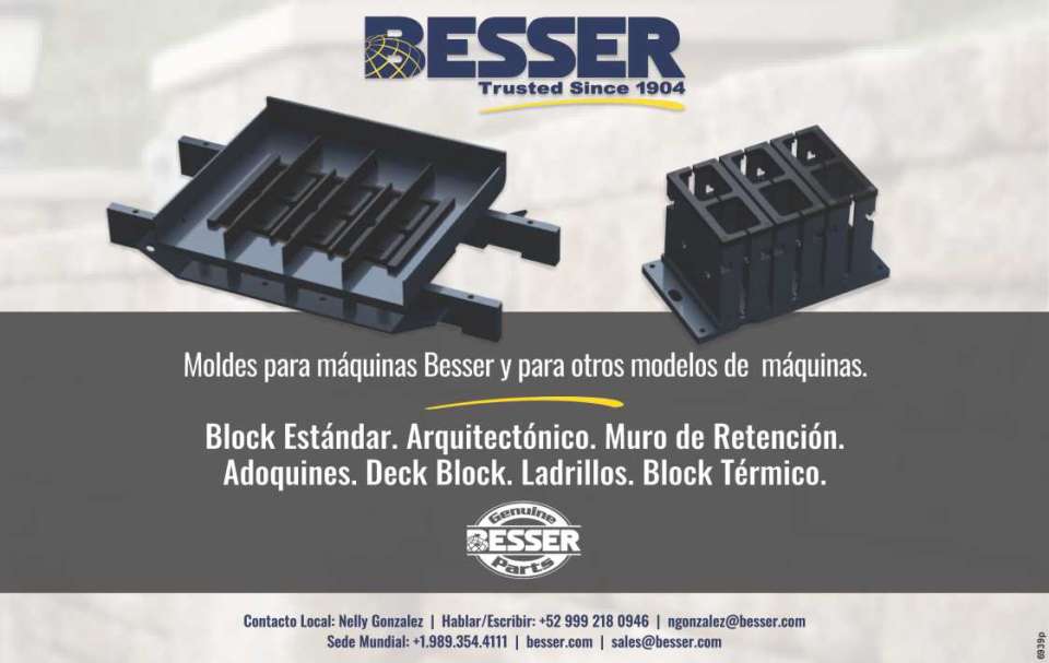 Moldes para Maquinas Besser y para otros modelos de maquinas. Block Estandar. Arquitectonico. Muro de Retencion. Adoquines. Deck Block. Ladrillos. Block Termico.