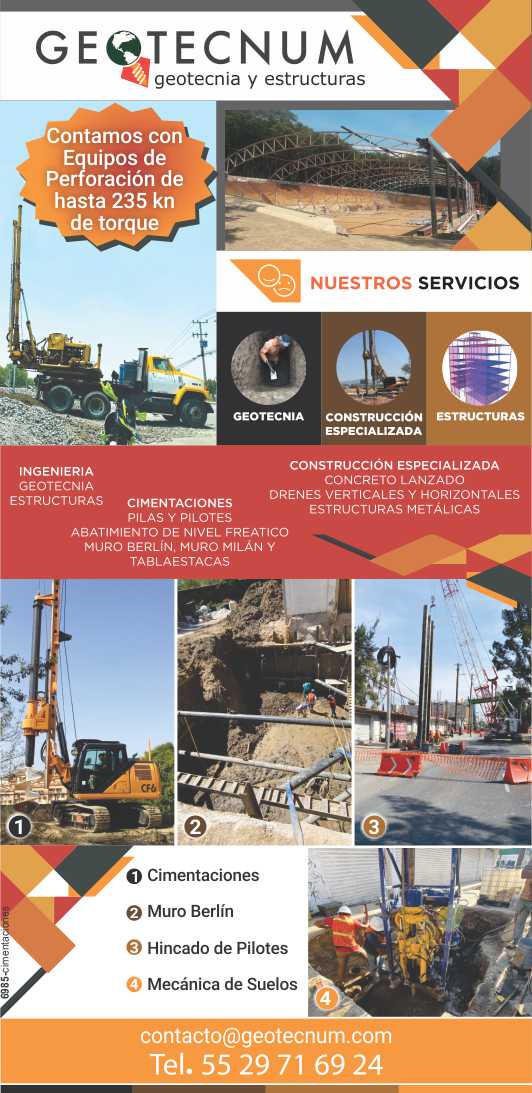 Consulting services and execution of geotechnical projects, structures, specialized construction, instrumentation.