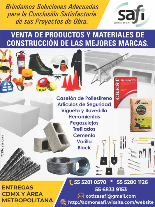 Venta de Varilla, Trefilados, Cemento, Block, Pegazulejos, Articulos de Seguridad, Herramientas, Caseton de Poliestireno, Vigueta y Bovedilla y mas Productos. Entregas CDMX y Area Metropolitana.