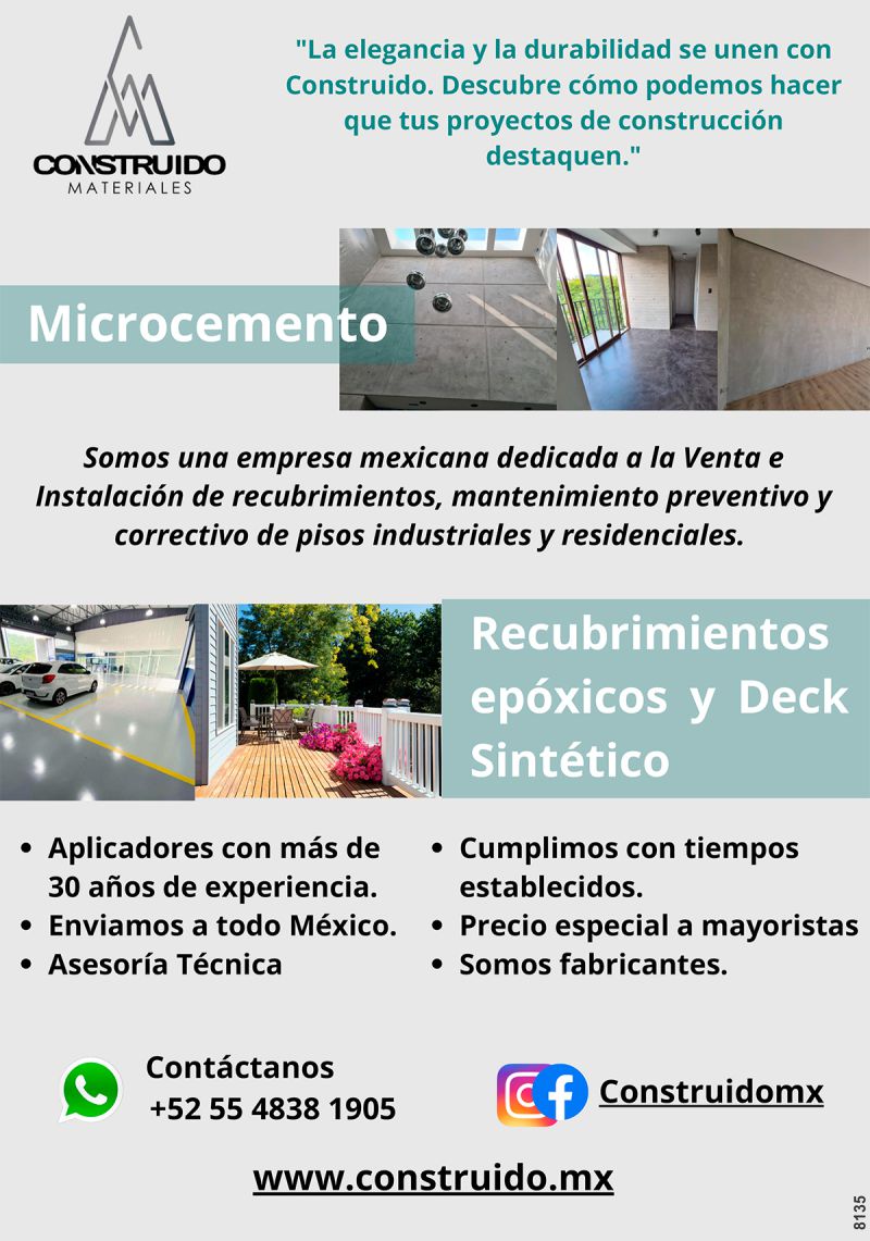 Microcemento, Recubrimientos epoxicos y Deck sintetico. Mantenimiento preventivo y correctivo de pisos industriales y residenciales. Asesoria tecnica.