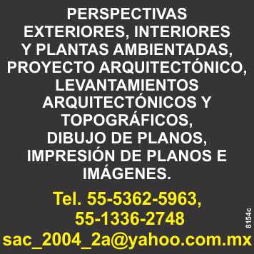 Exterior Perspectives, Interiors and Set Plants, Architectural Project, Architectural and Topographic Surveys, Drawing of Plans, Printing of Plans and Images.