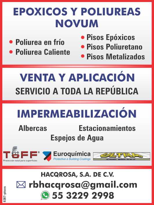 Epoxicos y Poliureas NOVUM *Poliurea en frio *Poliurea Caliente *Pisos epoxicos *Pisos Poliuretano *Pisos Metalizados Venta y Aplicacion. Servicio a toda la Republica. Impremeabilizacion