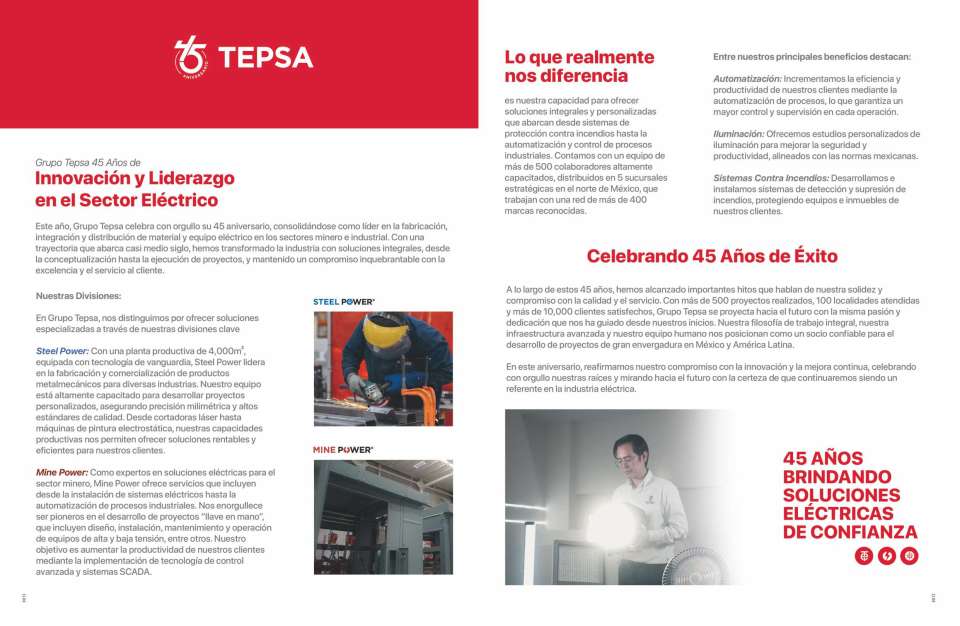 Grupo TEPSA 45 años de Innovacion y Liderazgo en el sector Electrico. Brindando soluciones electricas de confianza.